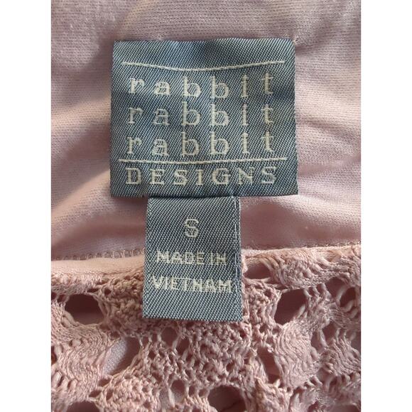 Rabbit Rabbit Rabbit Designs Crochet Overlay Dusty Pink Dress 3/4 Slv Fit Size S - Picture 2 of 6